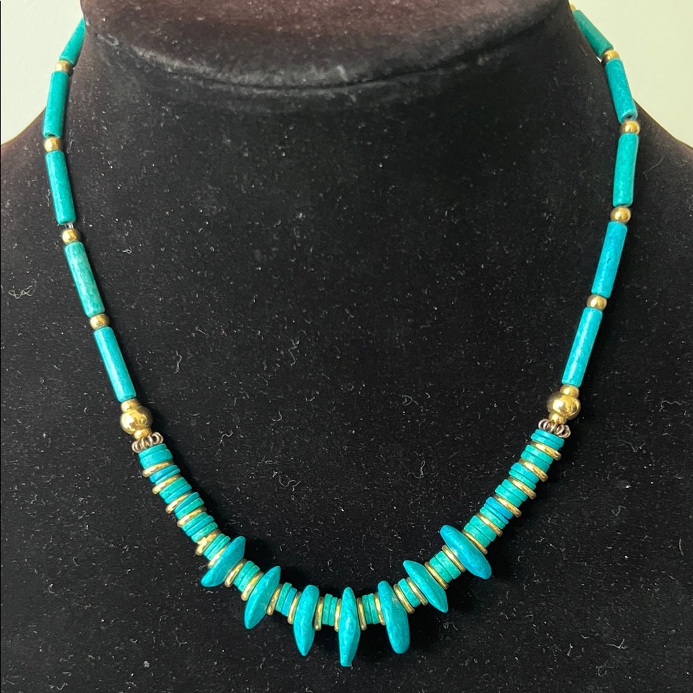 Turquoise Color Bead 17” Necklace with Gold Accents